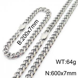 Stainless steel 200x7mm&600x7mm cuban chain special clasp classic silver sets - KS198529-ZZ