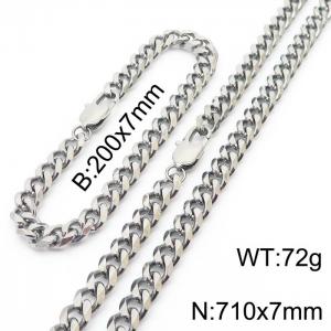 Stainless steel 200x7mm&710x7mm cuban chain special clasp classic silver sets - KS198531-ZZ