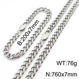 Stainless steel 200x7mm&760x7mm cuban chain special clasp classic silver sets - KS198532-ZZ
