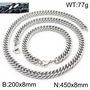Personality business style men and women can wear riding crop chain bracelet necklace stainless steel accessories set - KS198533-ZZ