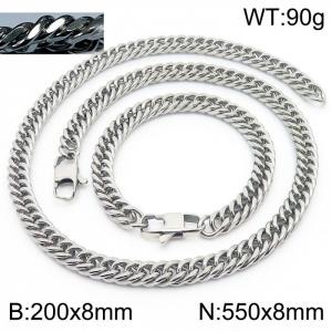 Fashion popular men's encryption riding crop chain bracelet necklace stainless steel jewelry set - KS198542-ZZ