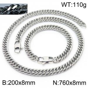 Fashion popular men's encryption riding crop chain bracelet necklace stainless steel jewelry set - KS198546-ZZ