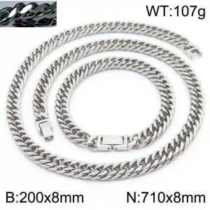 Simple ins style men's encrypted riding crop Chain Jewelry buckle bracelet necklace Stainless steel ornament set - KS198552-ZZ