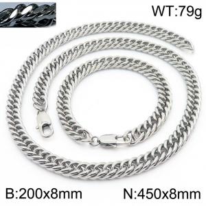 Simple ins style unisex Encrypted Riding crop Chain bracelet necklace Stainless steel jewelry set - KS198554-ZZ
