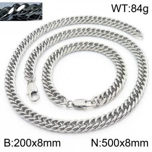 Simple ins style unisex Encrypted Riding crop Chain bracelet necklace Stainless steel jewelry set - KS198555-ZZ