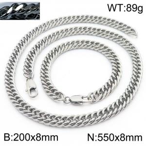 Simple ins style unisex Encrypted Riding crop Chain bracelet necklace Stainless steel jewelry set - KS198556-ZZ