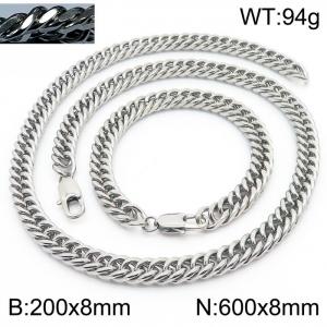 Simple ins style unisex Encrypted Riding crop Chain bracelet necklace Stainless steel jewelry set - KS198557-ZZ
