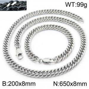 Simple ins style unisex Encrypted Riding crop Chain bracelet necklace Stainless steel jewelry set - KS198558-ZZ