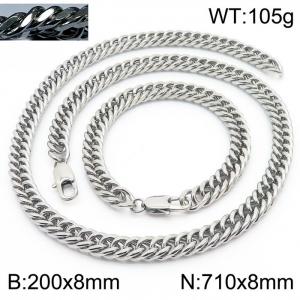 Simple ins style unisex Encrypted Riding crop Chain bracelet necklace Stainless steel jewelry set - KS198559-ZZ