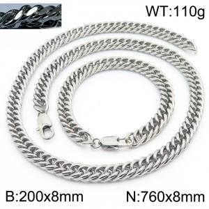 Simple ins style unisex Encrypted Riding crop Chain bracelet necklace Stainless steel jewelry set - KS198560-ZZ