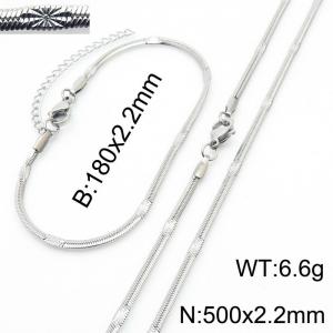 2.2mm Width Silver Color Stainless Steel Herringbone bracelet Necklace Jewelry Set with Special Marking - KS198733-Z
