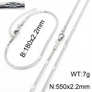 2.2mm Width Silver Color Stainless Steel Herringbone bracelet Necklace Jewelry Set with Special Marking - KS198734-Z