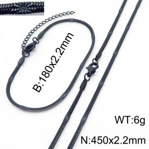 2.2mm Width Black Plating Stainless Steel Herringbone bracelet Necklace Jewelry Set with Special Marking - KS198740-Z