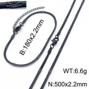2.2mm Width Black Plating Stainless Steel Herringbone bracelet Necklace Jewelry Set with Special Marking - KS198741-Z