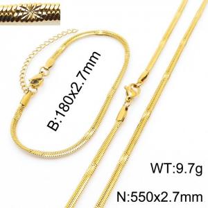 2.7mm Width Gold Plating Stainless Steel Herringbone bracelet Necklace Jewelry Set with Special Marking - KS198750-Z