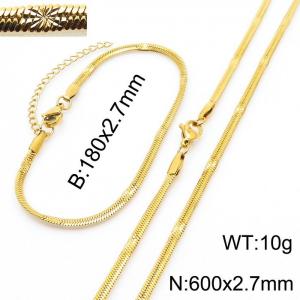 2.7mm Width Gold Plating Stainless Steel Herringbone bracelet Necklace Jewelry Set with Special Marking - KS198751-Z