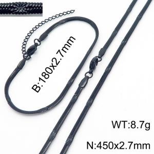2.7mm Width Black Plating Stainless Steel Herringbone bracelet Necklace Jewelry Set with Special Marking - KS198752-Z