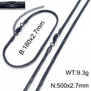 2.7mm Width Black Plating Stainless Steel Herringbone bracelet Necklace Jewelry Set with Special Marking - KS198753-Z