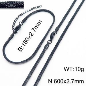 2.7mm Width Black Plating Stainless Steel Herringbone bracelet Necklace Jewelry Set with Special Marking - KS198755-Z