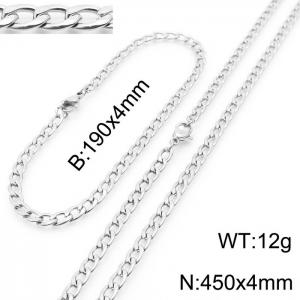 Stylish 3mm Stainless Steel Silver NK Bracelet Necklace Accessory Set - KS198763-Z