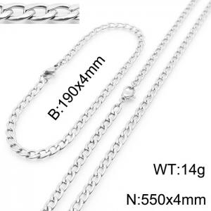 Stylish 3mm Stainless Steel Silver NK Bracelet Necklace Accessory Set - KS198765-Z