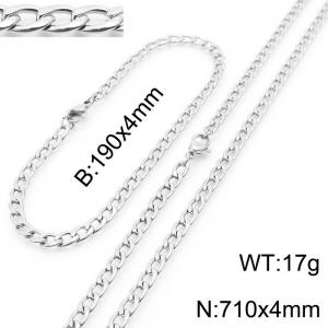 Stylish 3mm Stainless Steel Silver NK Bracelet Necklace Accessory Set - KS198768-Z