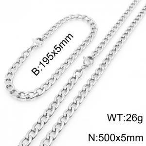 Stylish 5mm Stainless Steel Silver NK Bracelet Necklace Accessory Set - KS198771-Z