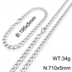 Stylish 5mm Stainless Steel Silver NK Bracelet Necklace Accessory Set - KS198775-Z