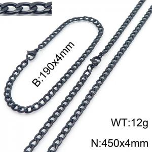 Stainless steel 190x4mm&450x4mm cuban chain fashional lobster clasp classic simple style black sets - KS198818-Z