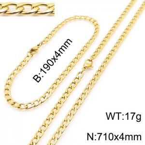 Stainless steel 190x4mm&710x4mm cuban chain fashional lobster clasp classic simple style gold sets - KS198830-Z