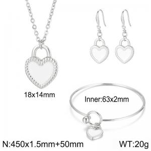 Minimally designed white heart-shaped women's stainless steel jewelry set with d - KS199047-Z