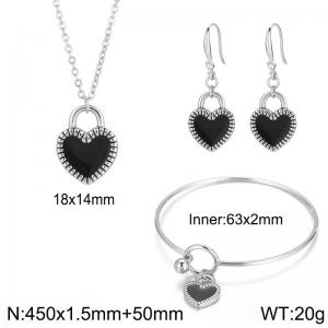 Minimally designed silicone black heart-shaped women's stainless steel jewelry set - KS199048-Z