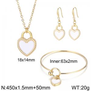 Minimally designed white heart-shaped women's stainless steel jewelry set with drip glue - KS199049-Z