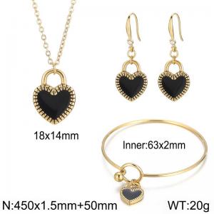 Minimally designed silicone black heart-shaped women's stainless steel jewelry set - KS199050-Z