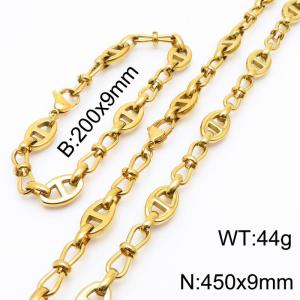 Stainless steel 200x9mm&450x9mm similar cartier link chain fashional lobster clasp classic simple style gold sets - KS199196-Z