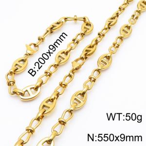 Stainless steel 200x9mm&550x9mm similar cartier link chain fashional lobster clasp classic simple style gold sets - KS199198-Z