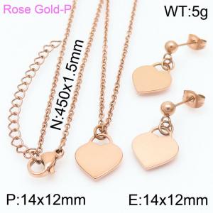 Simple Heart Charm Jewelry Set Women Stainless Steel Rose Gold Color - KS199360-Z