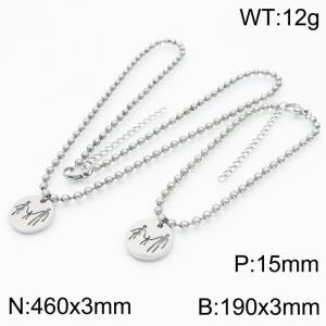 3mm Beads Chain Jewelry Set Stainless Steel Bracelet & Necklace With Family Charm Silver Color - KS199376-Z