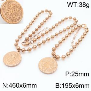 Stainless steel 195x6mm&460x6mm ball chain lobster clasp religious charm classic rose gold bracelet sets - KS199436-Z