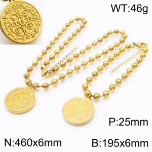 Stainless steel 195x6mm&460x6mm ball chain lobster clasp religious charm classic gold bracelet sets - KS199437-Z