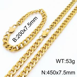 7.5mm Fashion Simple Gold-plating Stainless Steel 200mm Chain Bracelet and 450mm Necklace Set - KS199616-Z
