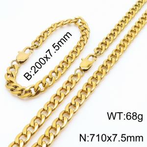 7.5mm Fashion Simple Gold-plating Stainless Steel 200mm Chain Bracelet and 710mm Necklace Set - KS199621-Z