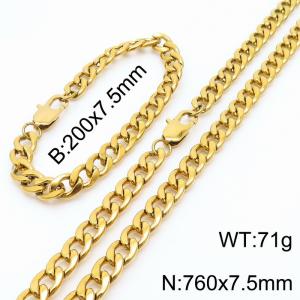 7.5mm Fashion Simple Gold-plating Stainless Steel 200mm Chain Bracelet and 760mm Necklace Set - KS199622-Z