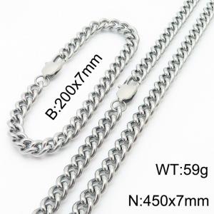 Stainless steel round grinding chain 450 * 7mm Cuban necklace steel color set - KS199623-Z