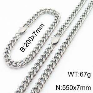 Stainless steel round grinding chain 550 * 7mm Cuban necklace steel color set - KS199625-Z
