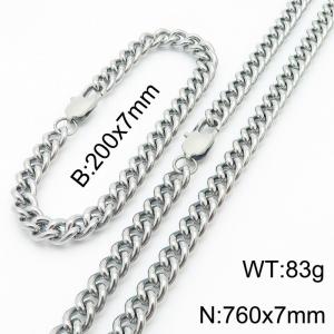 Stainless steel round grinding chain 760 * 7mm Cuban necklace steel color set - KS199629-Z