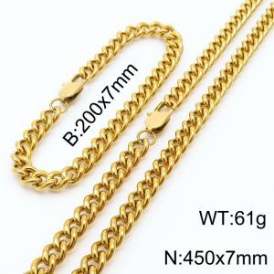 Stainless steel round grinding chain 450 * 7mm Cuban necklace gold set - KS199630-Z