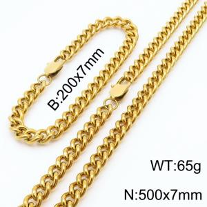Stainless steel round grinding chain 500 * 7mm Cuban necklace gold set - KS199631-Z