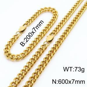 Stainless steel round grinding chain 600 * 7mm Cuban necklace gold set - KS199633-Z
