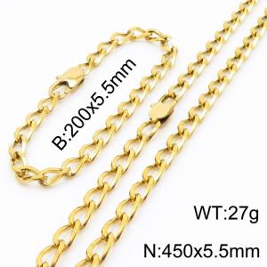 Gold Color Stainless Steel Cuban Chain 450×5.5mm Necklaces 200 ×5.5mm Bracelets Jewelry Sets For Women Men - KS199644-Z